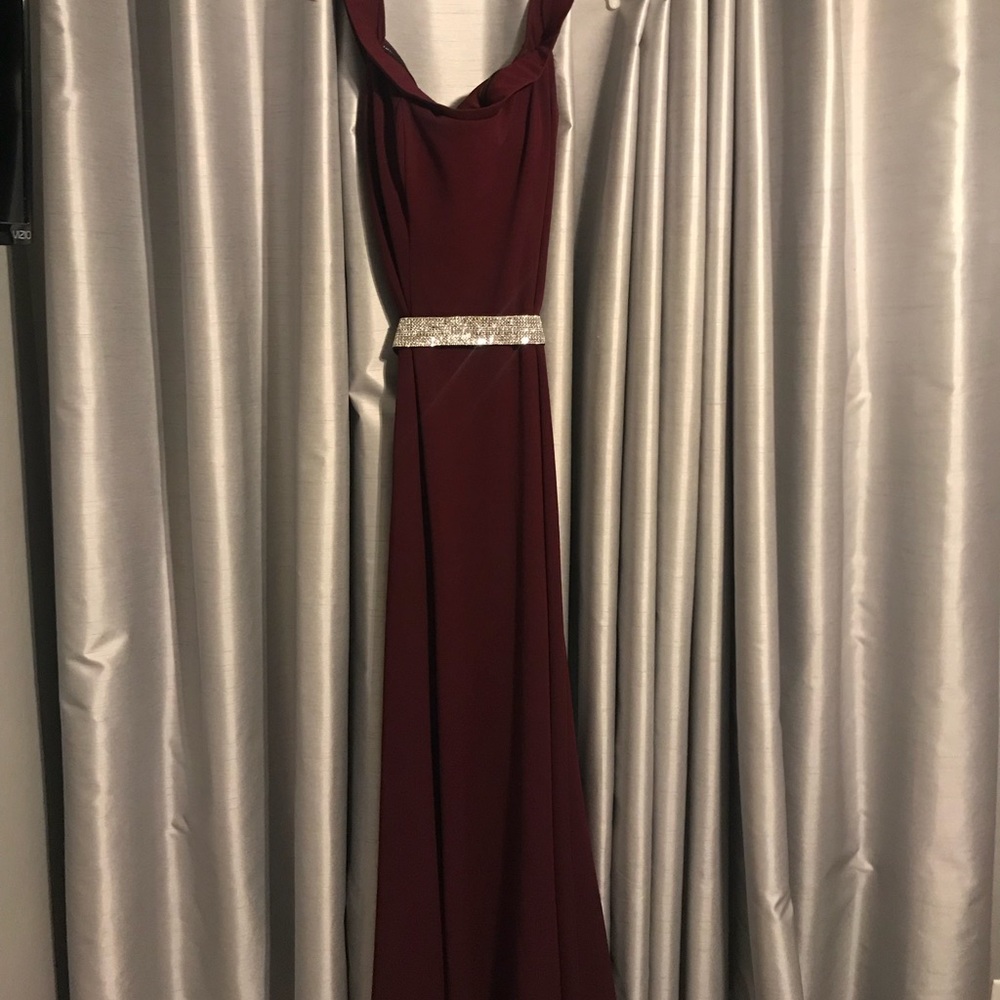 Fancy off the shoulder burgundy dress